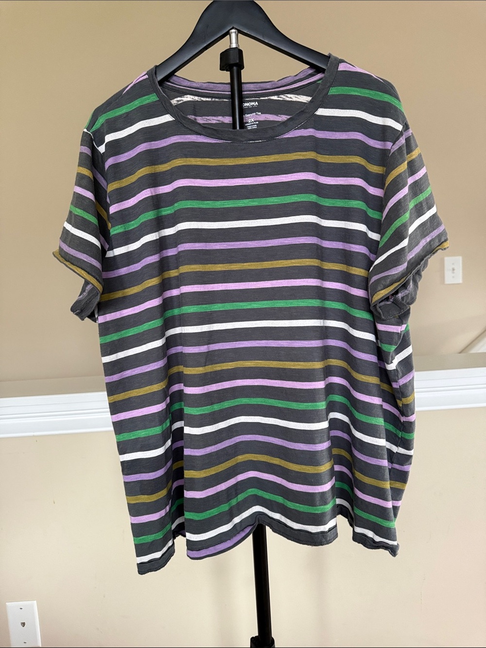Sonoma Striped Everyday Tee in Gray, Purple & Olive